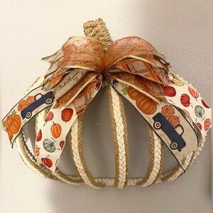 Hand Crafted Autumn Pumpkin Wreath - Orange, Blue, Cream